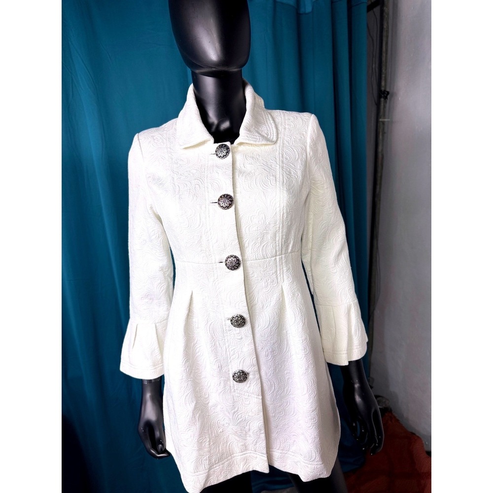 Grace Elements White Jacquard Button Front Flare … - image 1